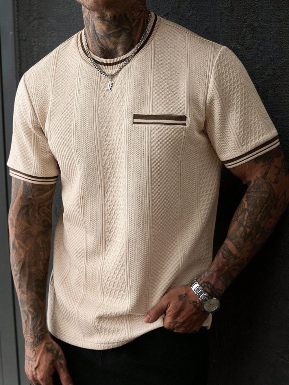 Apricot Casual Men's Colorblock Casual Short Sleeve T-Shirt